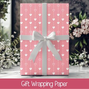 Gift Wrapping Paper | White Love Hearts on Pink, Valentine&#39;s Day, Pink Black Seamless Design, Perfect for Mothers Day, Bestfriends Birthday