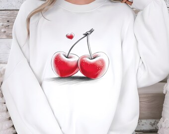 Cherry Vibe Cherry Heart Sweatshirt, Cute Cherries, Valentine's Day Gift, Coquette Clothing, Mothers Day, Soft Girl Era, Girly Social Club