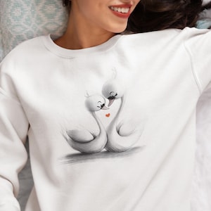 Swans in Love Valentines Hearts Womens Sweatshirt, Swan Lover Shirt, Love Heart Sweatshirt, Girls Cute Animal Gift, For Her, Birthday