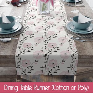 Cotton or Polyester Table Runner | Pink Elegant Flowers Delicate Black Petals, Spring Dining Decor, Valentines Dining Table, Gift for Mom