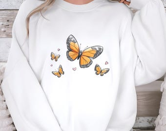 Butterfly Sweatshirt, Butterfly Sweater, Monarch Butterfly Shirt, Graphic Sweatshirt, Butterfly Crewneck, Womens Sweatshirts, Spring Shirts