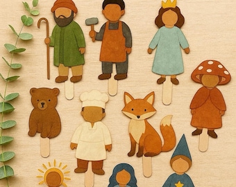 Waldorf-Inspired Printable Puppets | 40 Character Set | Digital Download for Storytelling, Homeschool, & Play