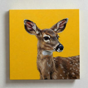 Fawn Oil Painting: Original Animal Art on Canvas