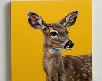 Pintura al óleo de cervatillo: arte animal original sobre lienzo