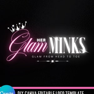 DIY Hair Logo, Pink Neon Hairstylist Small Business Logo Design, Beauty Salon Lash Boutique Hair Stylist Branding, Editable Canva Template