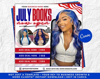 4th of July Special Flyer, 4th of July Booking Flyer, Fourth of July Deals Flyer, July Booking Flyer, Hair Braids Makeup Nails Lash Wigs MUA