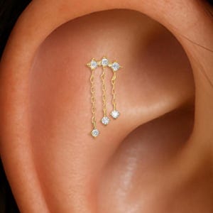 14K Solid Gold Diamond Star Earring, Threadless Push Pin or Threaded Back, Helix Conch Cartilage Piercing, Flat Back Earring, Gift For Her