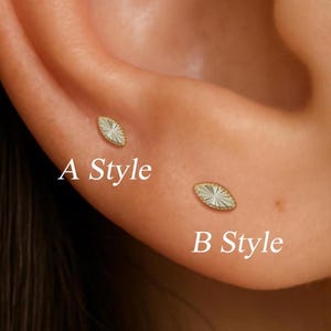 14K Solid Gold Diamond Cut Marquise Earring, Gold Helix Conch Cartilage Threadless Push Pin, 14K Multi-size Tragus Nose Flat Back Piercing