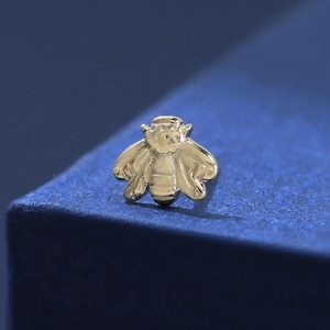 14K Solid Gold Dainty Biene Threadless Push-Pin, Real Gold Insekt Helix Knorpelohrring Conch Earlobe Nase Tragus flache Rückseite Piercing