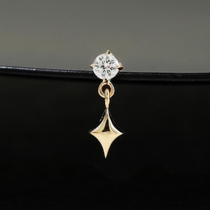 Diamant-Sternohrring aus massivem 14K-Gold, fadenlose Druckstifte, mit Gewinde, flache Rückseite Helix Conch Knorpelstecker, minimalistischer himmlischer Ohrring