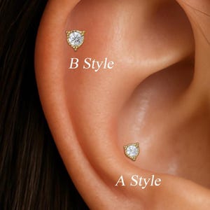 14K Solid Gold Bezel Setting Diamond Earring, Real Diamond Helix Conch Tragus Internal Threaded, Gold Nose Cartilage Flat Back Stud Piercing