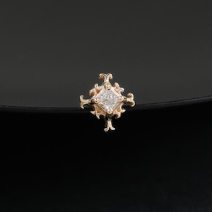 14K Solid Gold Diamond Starburst Cartilage Earring, Real Diamond Helix Conch Internal Threaded, Moissanite Nose Tragus Flat Back Piercing