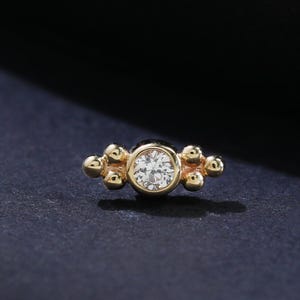 14K Solid Gold Diamond Helix Cartilage Earring, Bezel Setting Moissanite Conch Screw Flat Back, 18G Gold Diamond Labret Threaded Piercing