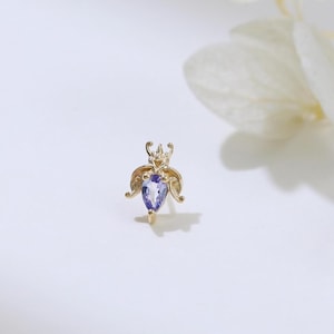 14K Solid Gold Tanzanite Bug Stud Earring, Dainty Insect Cartilage Piercing, Blue Gem Helix Tragus Conch Jewelry, Unique Fine Piercing Gift