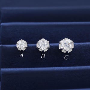 14K Solid White Gold Hexagon Shaped Screw Stud, Multi-Size Diamond Threaded Pin Flat Back, 18G Helix Tragus Nostril Conch Geometric Piercing