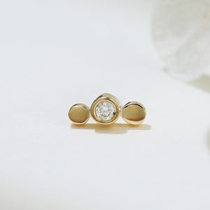 14K Solid Gold Bezel Set Diamond Threadless Earring, Diamond Helix Conch Screw Flat Back Stud,  Dainty Earlobe Cartilage Internal Threaded