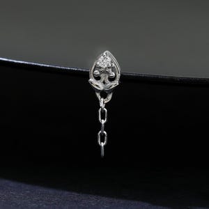 14K White Gold Diamond Petal Internal Threaded, Real Diamond Helix Earlobe Screw Back Earring, Dangle Chain Cartilage Flat Back Piercing