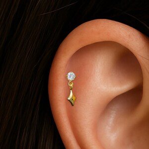 14K Solid Gold Diamond Star Earring, Threadless Push Pin, Threaded Back, Flat Back Helix Conch Cartilage Stud, Minimalist Celestial Earring