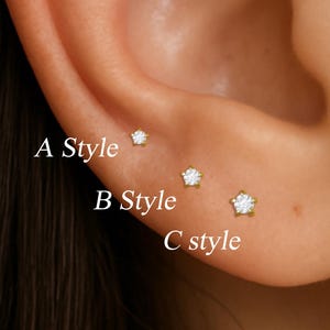 14K Solid Gold Multi-size Diamond Threadless Stud, Tiny Star Helix Conch Tragus Flat Back Earring, Diamond Cartilage Nose Labret Piercing