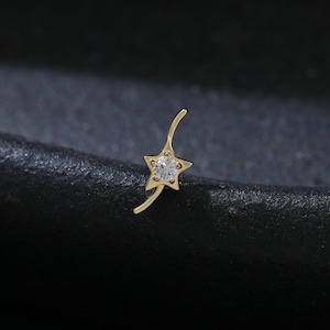 14K Solid Gold Diamond Star Threadless Push Pin, Real Diamond Helix Internal Threaded Climber Earring, Star Earlobe Cartilage Flat Back Stud