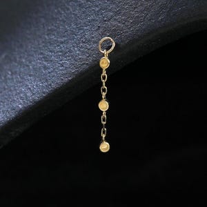 14K Solid Gold Dangle Cartilage Stud Charm, Triple Disc Earlobe Clicker Charm, Dainty Upper Lobe Hoop Charm, Linear Drop Piercing Charm