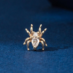 Piercing a forma di ragno con filettatura interna in oro massiccio 14 carati, piercing a conchiglia con elica e cartilagine in diamanti veri, orecchino a vite con parte posteriore piatta in oro per lobo dell'orecchio