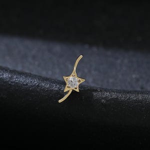 14K Solid Gold Diamond Star Threadless Push Pin, Real Diamond Helix Internal Threaded Climber Earring, Star Earlobe Cartilage Flat Back Stud