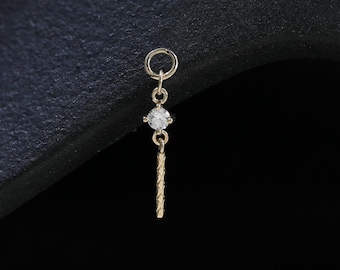 14K Solid Gold Diamond Dangle Charm, Twisted Bar Drop Charm, Gold Piercing Attachment, Fine Dainty Drop Jewelry for Helix, Lobe, Tragus