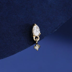 14K Massivgold Echter Diamant Gewindestift Ohrstecker, Massivgold baumeln Diamant Ohrläppchen Tragus Ohrring, Helix Knorpel Helix Schraube flache Rückseite 18G