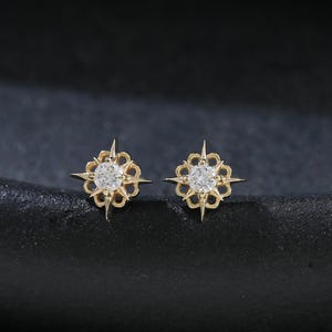 Clou fileté interne étoile du nord et diamants en or massif 14 carats, vis de conque en diamant véritable, piercing labret Helix Tragus Cartilage