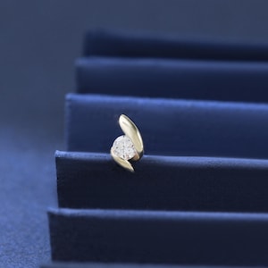 14K Solid Gold Spiral Diamond Screw Flat Back, Real Diamond Cartilage Screw Flat Back Earring, Lobe Conch Helix Tragus Nostril Labret Stud