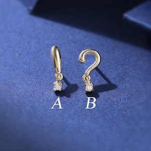 14K Solid Gold Dangle Diamond 18G Flat Back, Real Diamond Question Mark Cartilage Threaded Pin, Exclamation Mark Tragus Earlobe Screw Back
