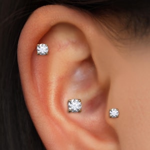 14K Solid Gold Diamond Stud, Screw Helix Tragus Conch Nostril Piercing, Multi Size Option  Jewelry, Internally Threaded Flat Back Earring