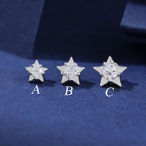 14 kt witgouden diamanten sterschroef platte achterkant, vijfpunts sterkraakbeen met interne schroefdraad, helix oorlel conch neustragus piercing