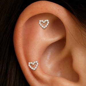 14K Solid Gold Pave Diamant Herz Schraube Flachrücken, Herz Helix Conch Innengewinde Pin Bolzen, Diamant Gold Tragus Knorpel Flach Piercing
