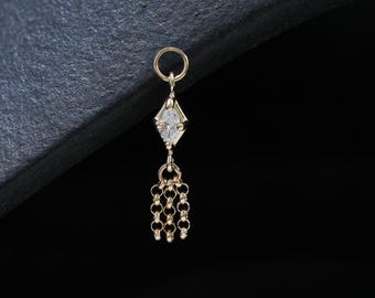 14K massief gouden marquise diamanten hoepel bedel, bengelen driedubbele ketting kraakbeen klikker bedel, druppel Rolo ketting toren oorlel piercing bedel