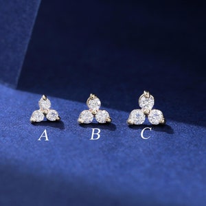 14K Solid Gold Multi-Size Diamant Push Back Stud, Echtgold Floral Diamant Helix Piercing, Nasenloch Ohrläppchen Knorpel Conch Flat Back Ohrring
