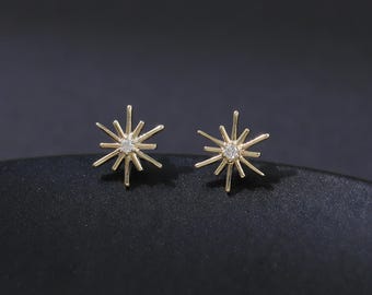 14K Solid Gold Diamond Star Earring, Real Diamond Threadless Helix Conch Tragus Cartilage Earring, Tiny Star Nose Labret Flat Push Back Stud