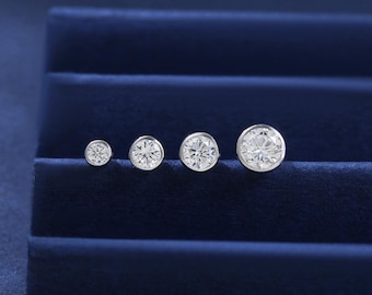 14K Solid Weißgold Lünette Set Diamant Schraubverschluss Bolzen, Multi-Size Diamant Helix Conch Ohrring, Gold Nase Labaret Innengewinde Piercing