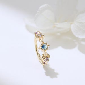 14K Solid Gold Star Clicker Hoop - Blauer Saphir Knorpel / Helix Hoop Piercing Geschenk