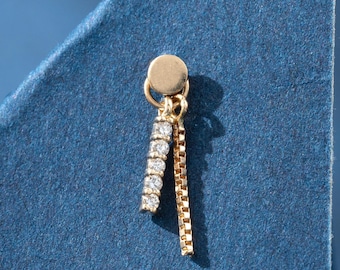 14K Solid Gold Dangle Diamond Box Chain Charm, Tiny Diamond Huggie Hoop Clicker Charm Earring, Rook Ring Belly Hoop Navel Piercing Charm