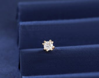 14K massivt guld dubbel klostift diamantörhänge, guldfärgad solitaire helix tragus gängad stift, conch brosk labret invändig gängad platt baksida