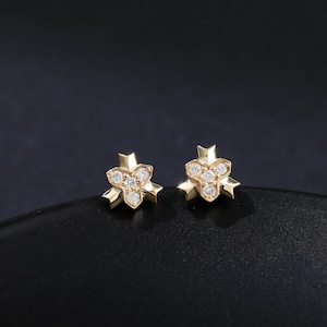 14K Solid Gold Diamond Screw Back Earring, Real Diamond Helix Conch Internal Threaded Stud, Dainty Cartilage Earlobe Flat Back Piercing 18G