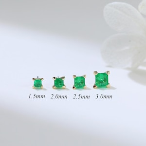 14K Solid Gold Echter Smaragd Ohrstecker Natürliche Zambian Smaragd Threadless Princess Cut Knorpel Helix Stud Zierliche Tragus Lobe Piercing