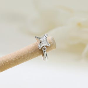 14K Massiv Weißgold Diamant Stern mit Drop Gewindestift, Echter Diamant Ohrläppchen Schraubverschluss, Helix Knorpel Innengewinde Bolzen