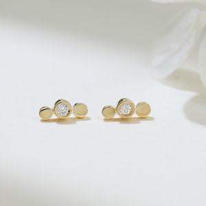 14K Solid Gold Bezel Set Diamond Threadless Earring, Diamond Helix Conch Screw Flat Back Stud,  Dainty Earlobe Cartilage Internal Threaded