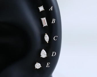 Pendiente de cartílago con diamantes en oro macizo de 14 quilates, con múltiples formas, delicado piercing para mujer, ideal para uso diario.