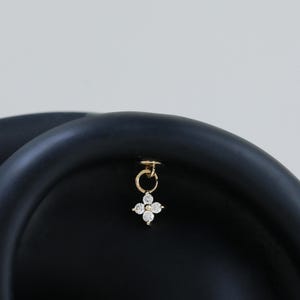 14K Solid Gold Diamond Flower Vertical Internal Threaded, Tiny Disc Tragus Helix Screw Back, Dangle Floral Conch Earlobe Cartilage Piercing