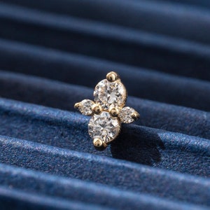 14K massivt guld diamantformad gängad stiftörhänge, diamantskruvörhänge med platt baksida, helixörsnibbpiercing i brosk och labret