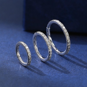 14K Weißgold Diamant Saphir Ohrring, Gold Diamant Helix Conch Nahtlose Clicker Ring, Labret Knorpel Nasenpiercing Ring 16G